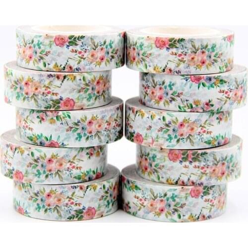 New 10pcs/set 15MM*10M Lovely Flowers Japanese Masking Washi Tape Decorative Adhesive Tape Scrapbooking Sticker Label Stationery