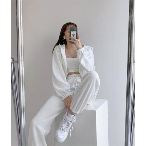 Solid Color Sweatpants Women Casual Leggings Autumn and Winter All-match Trousers High-waist Straight-leg Pants Ins Tide Pant