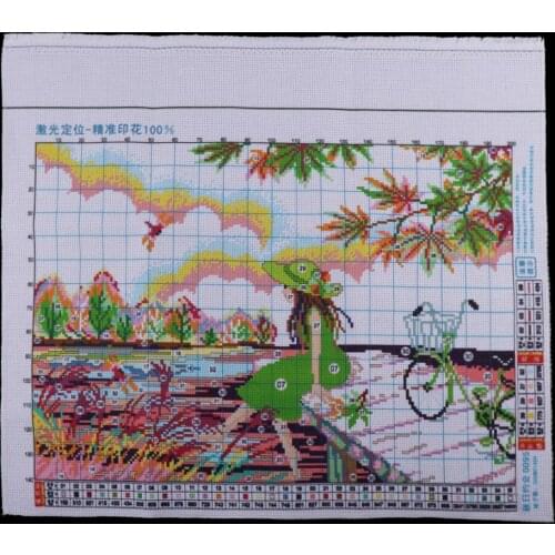 Autumn Girl Stamped Cross Stitch Kits Embroidery Cloth Needlecrafts 55x40cm