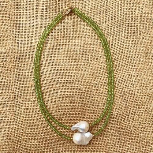 Baroque Freshwater Pearl Pendant Necklace Handmade Green Stone Beaded Choker Women Fashion Charm Clothing Accessories Gift 2021
