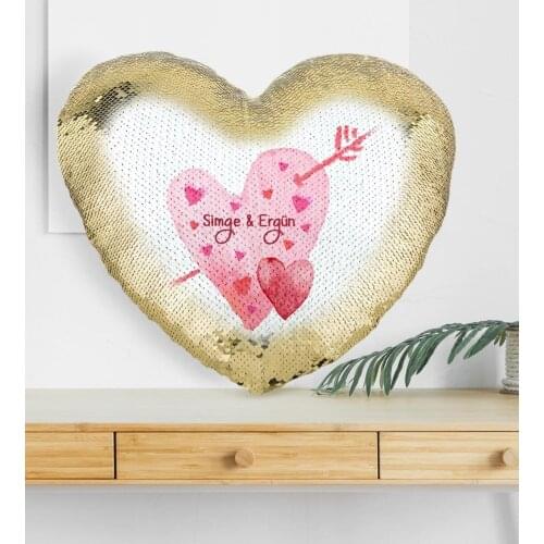 Personalized Valentines Day Gold Glitter Magic Heart Pillow-50