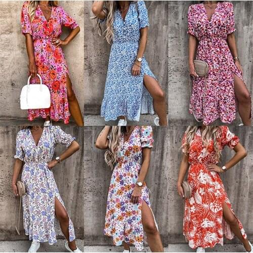 Boho Short Sleeve Summer Dress Fashion Elegant Long Dresses Women Casual Beach Party Robe Vintage Vestidos Mujer Verano Femme
