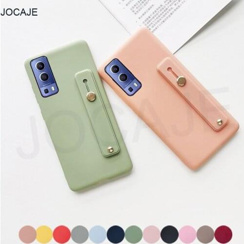 Candy Color Wrist Strap Stand Shockproof Case For VIVO IQOO 7 5 Pro Z1X Z3 NEO5 NEO3 U3X U1X Soft TPU Matte Protective Cover