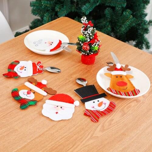 Santa Claus Christmas New Year Pocket Fork Knife Cutlery Holder Bag Wine Bottle Cover Home Party Table Dinner Decor Tableware