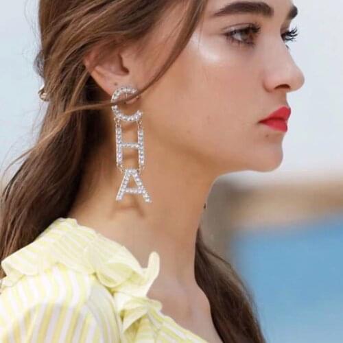 DIY Clear Crystal Letter CHA Drop Dangle Earrings For Women Fashion Jewelry Trendy Statement Earrings Accessories Wholesale