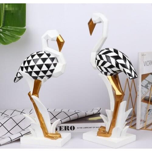 MODERN STRIPE FLAMINGO STATUE ORIGAMI ANIMAL ART SCULPTURE RESIN CRAFTS HOME DECORATION LUXURIOUS BIRD FIGURINE DECOR R4905
