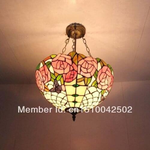 Tiffany glass chandelier in the living room European-style garden butterfly lamp bedroom lamp scales DIA 41 CM H 56 CM