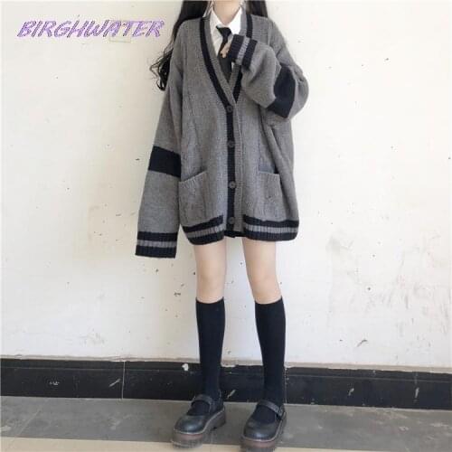 Womens Sweater Korean College Style Loose Sweet V-neck Sweaters 2020 Autumn Long Sleeve Japanese School Uniform Sweater