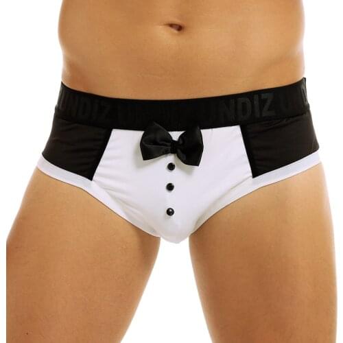 Sexy Male Mens Lingerie Panties Black Splice Cute Bow Tie Tuxedo Jockstraps Pouch Sexy Briefs for Surprise Underwear Underpants