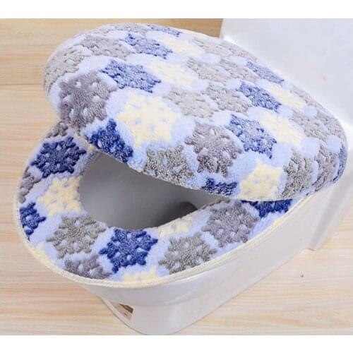 Warm Two-Pieces O-Shape Zipper Toilet Cover Seat Coral Fleece Travel Set for Bathroom Supplies