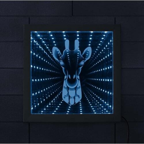 Giraffe Gorgeous Infinity Mirror Wall Light Creative Zoo Decor Animal Theme Wood Frame LED Vortex Tunnel Interstellar Mirror