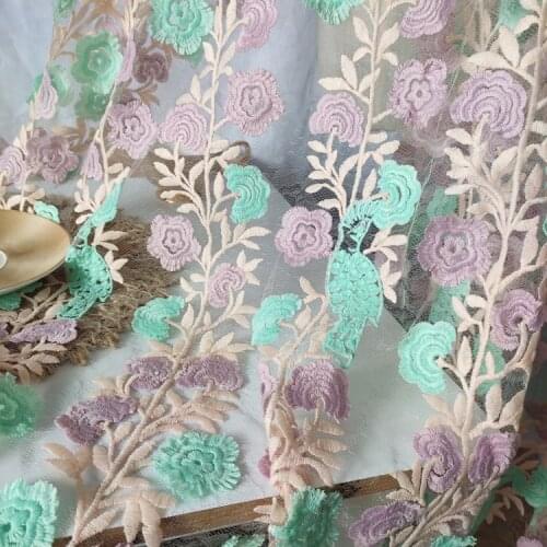 High-end Color Three-dimensional Bird Flower Embroidery Lace Fabric For Clothing Skirt Cheongsam Design Fabric
