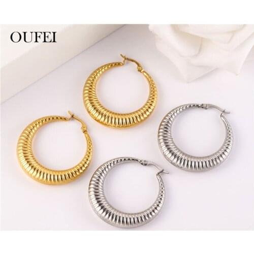OUFEI Stainless Steel Jewelry Woman Accessories Round Earrings For Women Korean Earings Fashion Jewelry Gifts For Girls