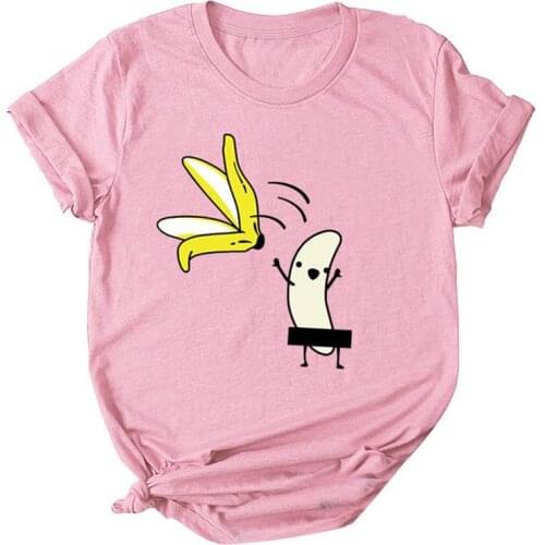 Women T-Shirts Funny Cartoon Naked Banana Print Women T-Shirt Short Sleeve Round Neck Tee Top Womens Clothing 2021