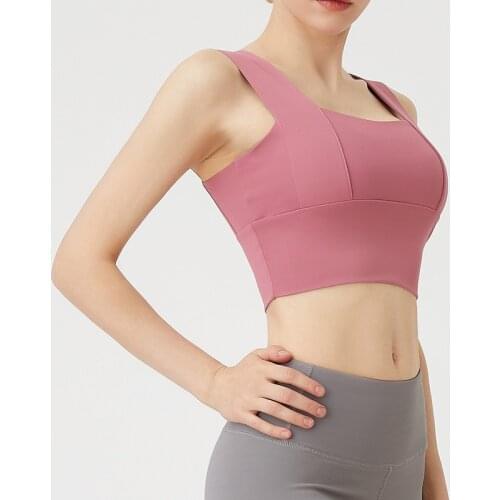 Widen Straps Wrapped Shockproof Womens Padded Sports Yoga Bras Full-Support Double-U Crop Tank Top for Workout Running Fitness
