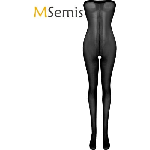 Womens Lingerie Open Crotch Bodysuit Ultra Shimmery Stretch Toe to Bust Crotchless 30 Denier Body Stocking Pantyhose