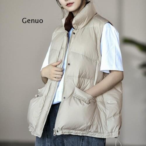 Winter Ultra Light White Duck Down Vest Women Single Breasted Women Warm Down Coat Sleeveless Loose Outwear