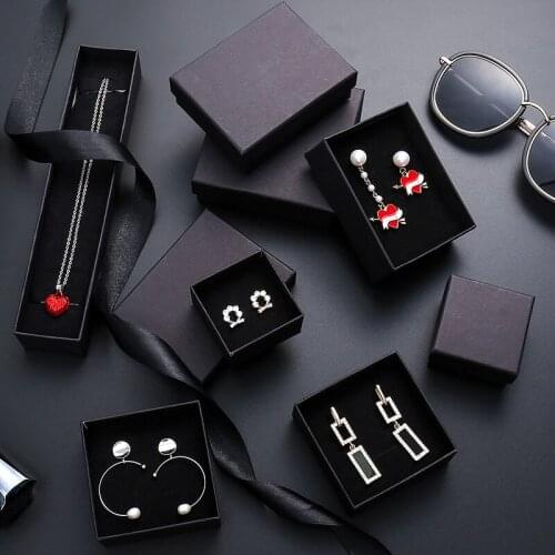10pcs Black Paper Jewelry Box Case Storage Ring Earring Necklace Bracelet Packing Wedding Birthday Christmas Gift Package
