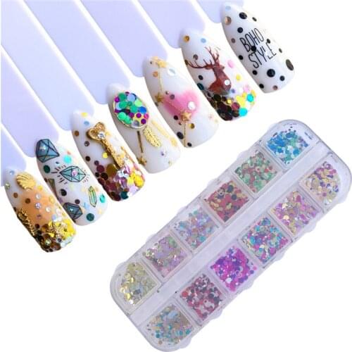 FWC 12 Styles Shiny Round Ultrathin Nail Sequins Mixed Size Colorful Nail Tips Decorations Manicure 3D Nail Accessories
