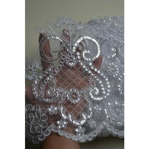 3Yards/Lot Exquisite white sequined car bone lace trim 25cm wide wedding dress clothes accessories lace fabric