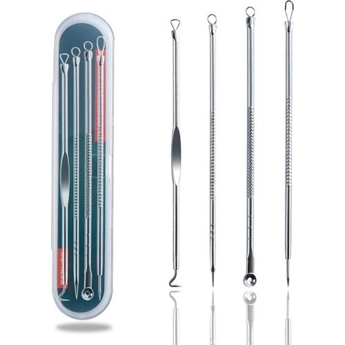 4pcs/set Blackhead Comedone Acne Pimple Blackhead Remover Tool Spoon for Face Skin Care Tool Needles Facial Pore Cleaner