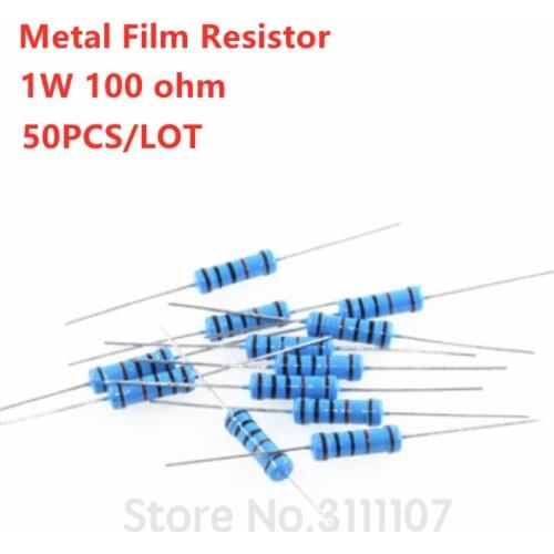 50PCS/LOT 1W +/-1% 100R 100 ohm Metal Film Resistor 1W DIP Resistance NEW