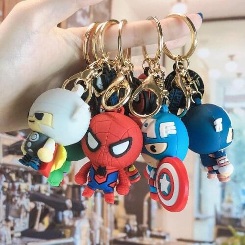 6pcs/lot Marvel Avengers Keychains Spiderman Iron Man Thor Hulk Captain America Key Chains Kids Bag Pendant Keyring Friends Gift
