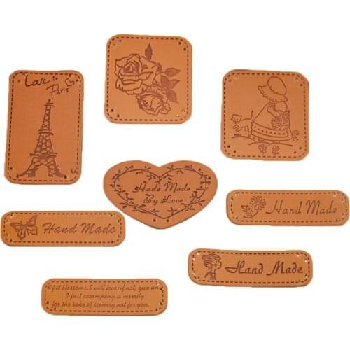 8 designs DIY handmade accessories zakka style PU label hand-made small hand-sewn decorative leather