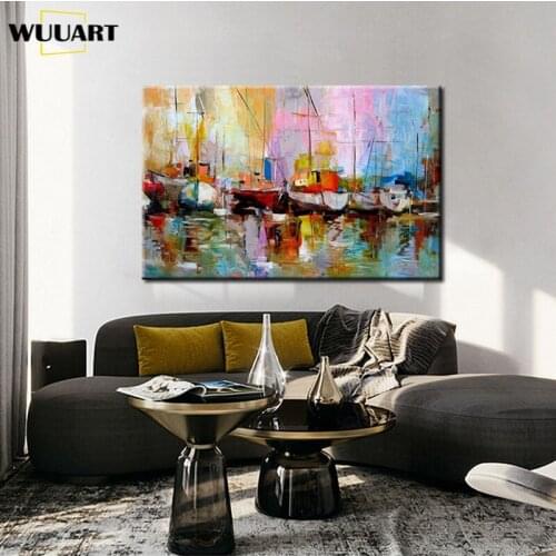 Abstract Oil Painting Handmade On Canvas Wall Art Sailboat Sea Landscape Paintings For Living Home Large size Decoration Picture