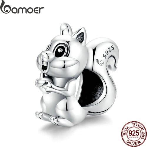 Bamoer 925 Sterling Silver Cute Squirrel silver Original Charm for Brand DIY Jewelry Bracelet Make for women Girl BSC338