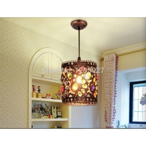 Free Shipping D120mm Crystal Pendant Lamps Lighting, 1 Head Bohemian Iron Bar Pendant Light Colorful E27 Crystal Pendant Light