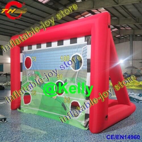 Free shipping red inflatable football soccer shooting goal stand, inflatable football tossing game, portable inflatable games