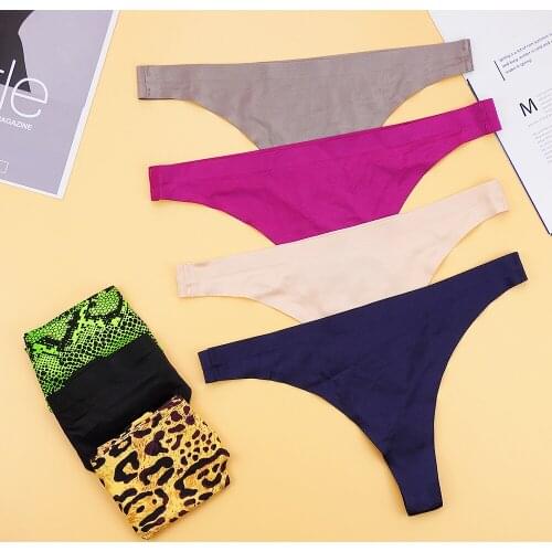 3Pcs/Lots Seamless Thongs Ladies Underwear Woman Panties Stringi Ice Silk Leopard Serpentine Pattern Low-Rise Panty Underpants