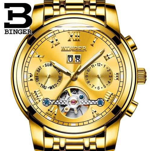 Mens Watches BINGER Luxury Automatic Watch Skeleton Mechanical Watch Waterproof relogio masculino Stainless Steel Clock 2019