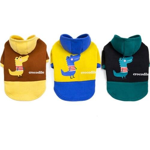 Color Matching Pet Dog Costume Four-legged Dog Hoodie Cartoon Crocodile Print Dog Coat Jacket Dog Clothes for Small Medium Dogs