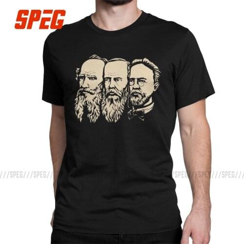 Men T-Shirt Russian Tolstoy Dostoevsky Chekhov Funny Pure Cotton Tees Short Sleeve Communist T Shirts Crewneck Clothes Classic