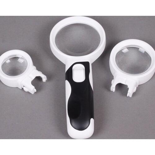 Illuminatied Elderly People Newspaper Read Magnifier Handheld Magnifying Glass With LED Lights 3x 10x 16x Interchangeable Lens