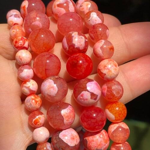 Natural Stone Orange Cracked Fire Agates Onyx Round Loose Spacer Beads For Woman Jewelry Making Diy Bracelet 6/8/10MM 15“Strand