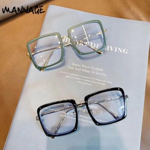 Oversized Square Glasses Frame Women Alloy Rivet Myopia Eyeglasses Female Big Transparent Decorative Eyewear