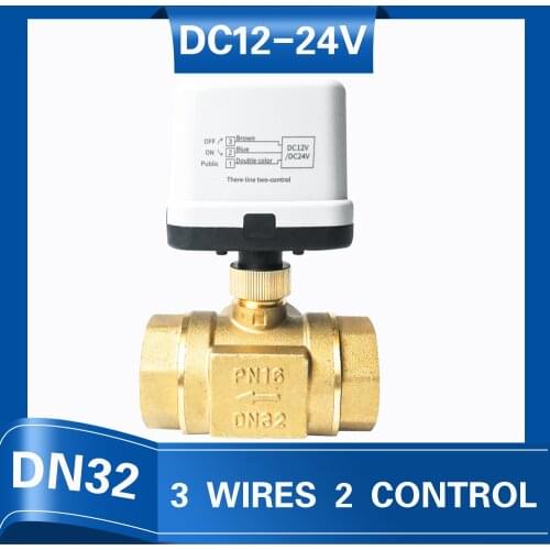 3 port Electric drive water valve 1 1/4" brass valve body,DC12 to 24V valve actuator for water tank supply or drain water