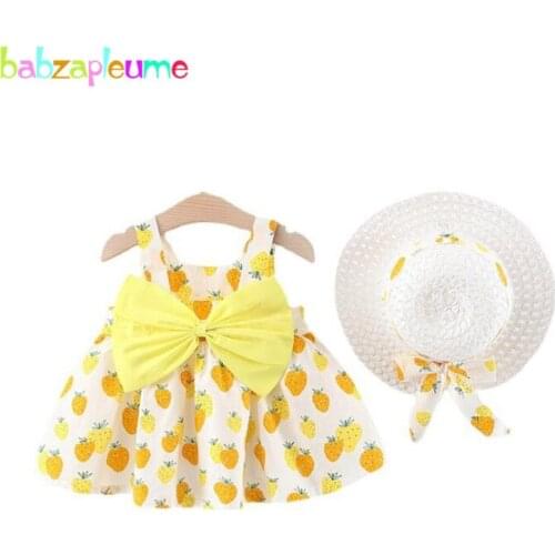 2Piece Toddler Summer Outfit Infant Girl Clothes Newborn Princess Dress+Sunhat Cartoon Cute Print Sleeveless Baby Dresses 2014-1