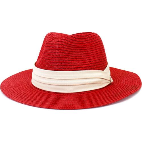 Summer hat women outdoor seaside sunscreen beach hat sun hat spring British style jazz straw hat mens panama hat