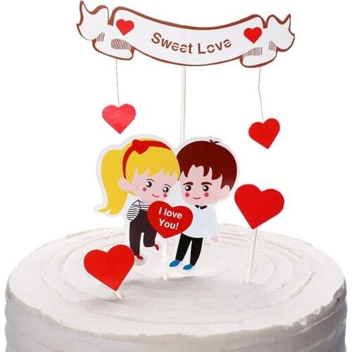 Love Heart Wedding Cake Topper Set Sweet Lovers Cupcake Topper For Anniversary Valentines Day Wedding Party Cake Decorations