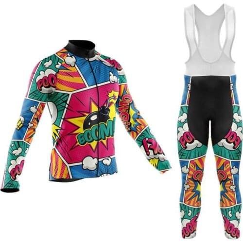 Explosive comic-themed mens cycling jersey, quick-drying, long-sleeved road bike, cycling jersey, spring and autumn