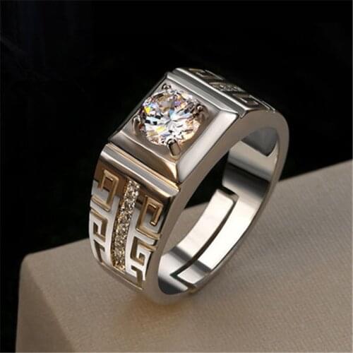Mens Classic Retro Carved Inlaid Square AAA Zircon Open Style Ring Fashion Jewelry (Size: Adjustable ) R0267