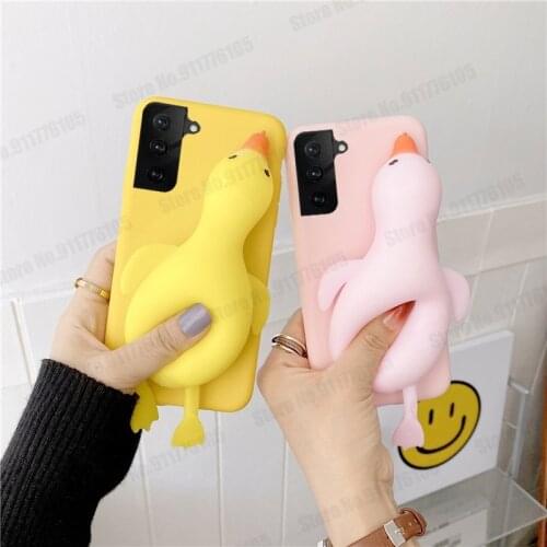 3D DIY Duck Reliver Stress Phone Case for Samsung Galaxy S21 S20 Ultra Note 20 10 Pro S10 S9 S8 Plus Candy Color Soft TPU Cover