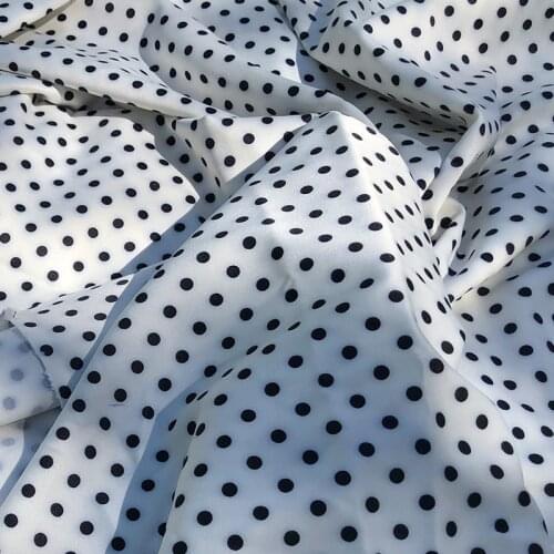 Custom polka dot printed polyester satin fabric cloth material 145cm width drape shirt women dress DIY childrens sewing fabric