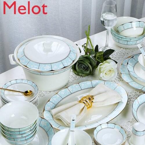 Jingdezhen Ceramic Tableware Set American Bowl and Dish Set Family Bone China Bowl and Plate Western Style Delicate Minority