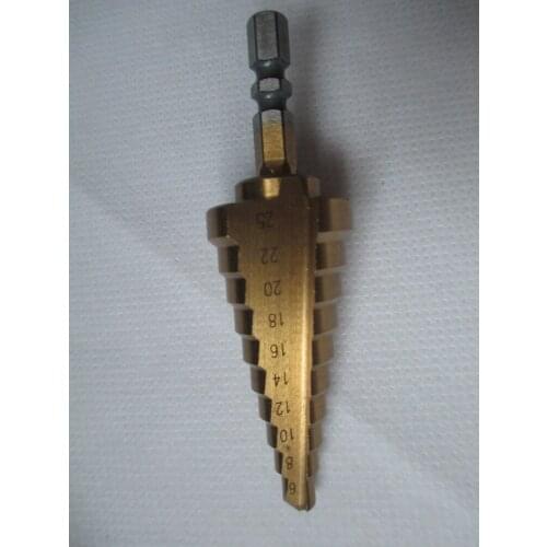 Titanium-Coated Step HSS 4241 Drill bit Set 1/4" hex shank 6-25MM for wood metal
