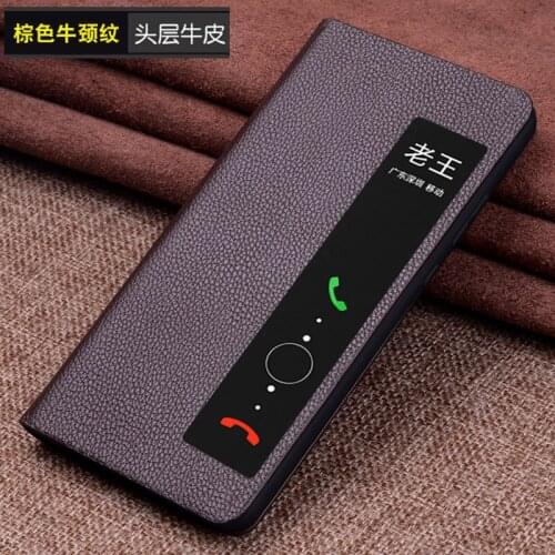New Luxury Genuine Cow Leather Magnetic Window Flip Cover Mobile Phone Book Case For Huawei Mate 40 40e Phone Cases Funda